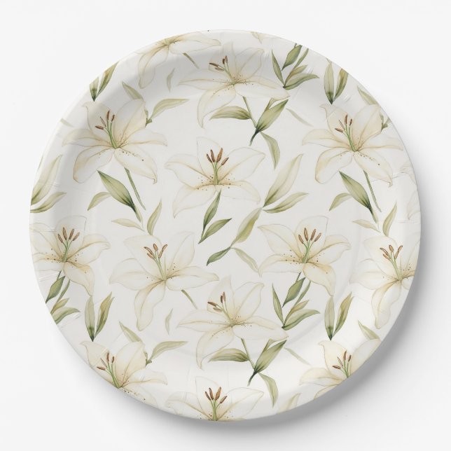 Plato De Papel White Easter Lilies (Anverso)