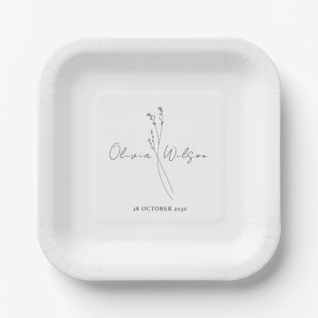 Plato De Papel White Elegant Minimalist Botanical (Anverso)