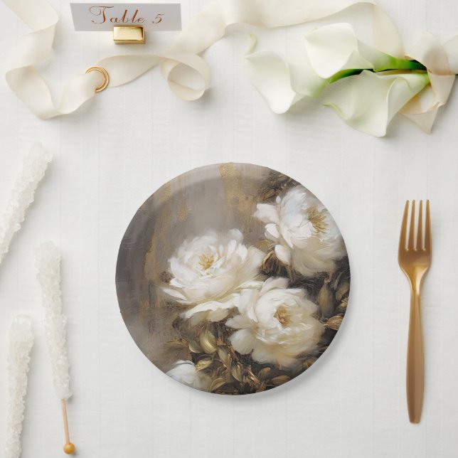 Plato De Papel white flowers (Boda)