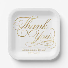 Plato De Papel White & Gold Foil Thank You Calligraphy Wedding