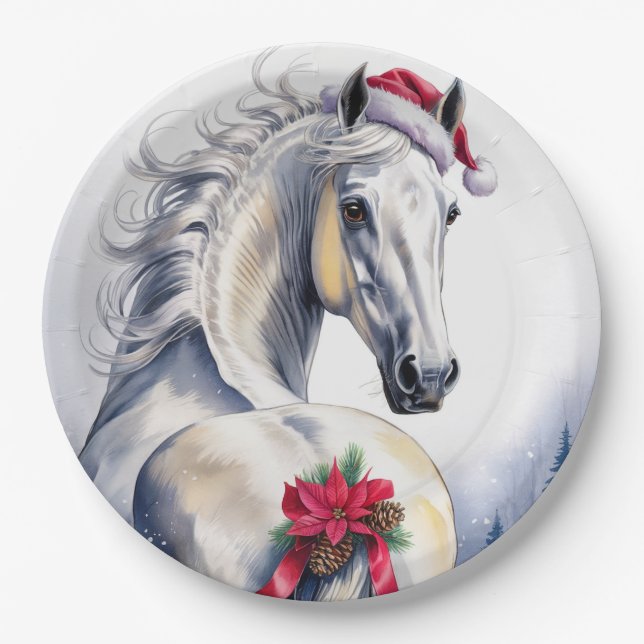 Plato De Papel White Horse Christmas Paper Plate (Anverso)