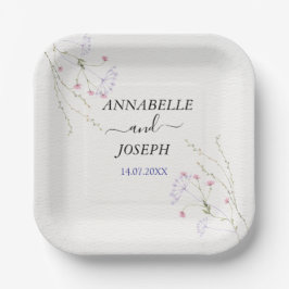 Plato De Papel White Minimalist watercolor flowers wedding