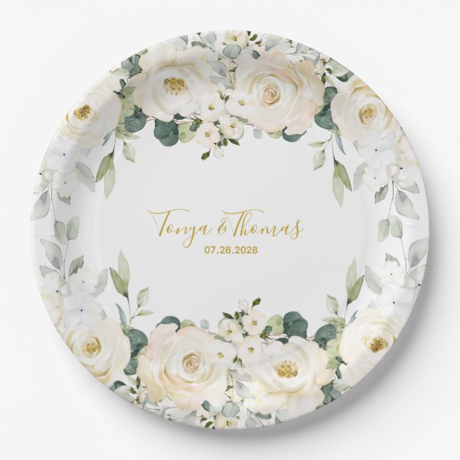 Plato De Papel White Peony Epiphany Boda Cena de 9 pulgadas (Anverso)