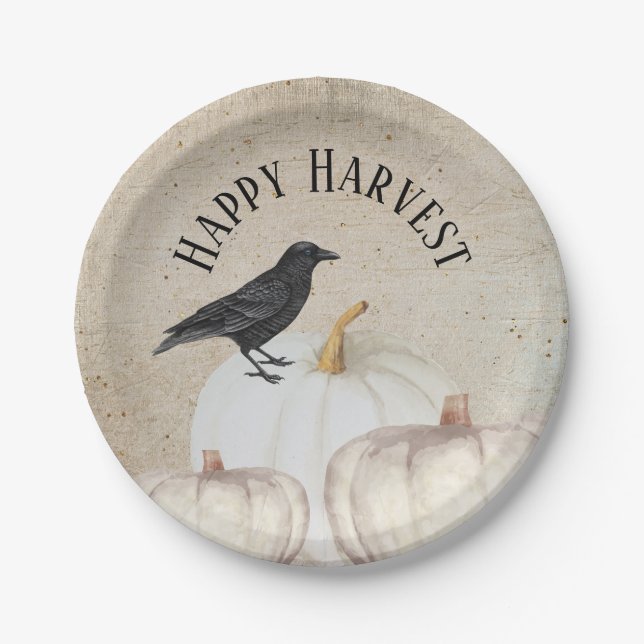 Plato De Papel White Pumpkin Happy Harvest (Anverso)