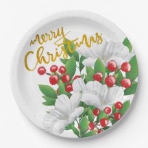 White Red Green Floral Gold Feliz Navidad