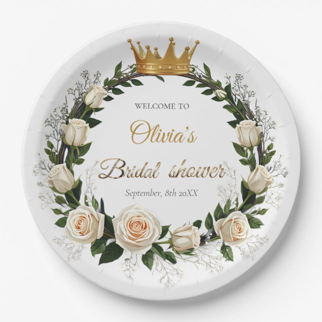 Plato De Papel White Roses & Baby’s Breath Bridal Shower (Anverso)