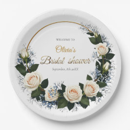 Plato De Papel White Roses & Blue Baby’s Breath Welcome