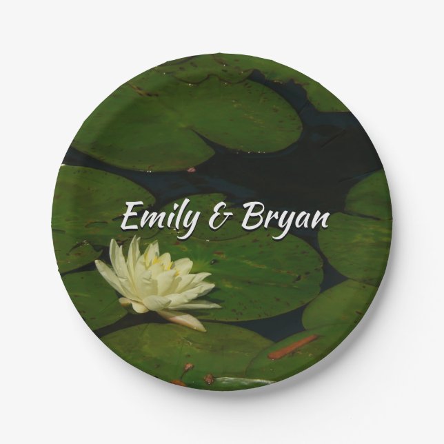Plato De Papel White Waterlily I Fotografía Floral Pacífica (Anverso)