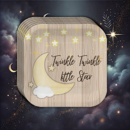Plato De Papel White Wood Twinkle Twinkle Little Star Baby Shower