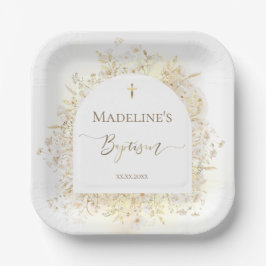 Plato De Papel white yellow flowers Baptism 