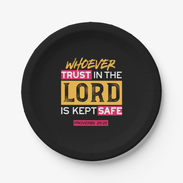 Plato De Papel Whoever Trusts in the Lord Is Kept Safe Quote (Anverso)