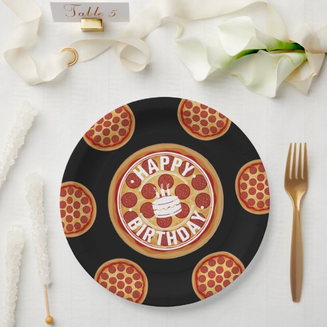Plato De Papel Whole Pizza Happy Birthday Party Design (Boda)