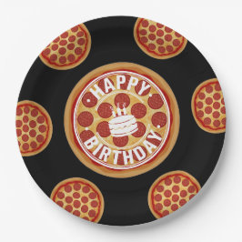 Plato De Papel Whole Pizza Happy Birthday Party Design