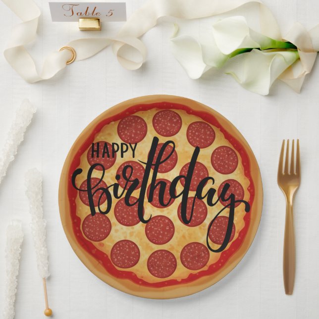 Plato De Papel Whole Pizza Happy Birthday Party Design (Boda)