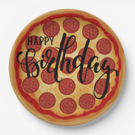 Plato De Papel Whole Pizza Happy Birthday Party Design