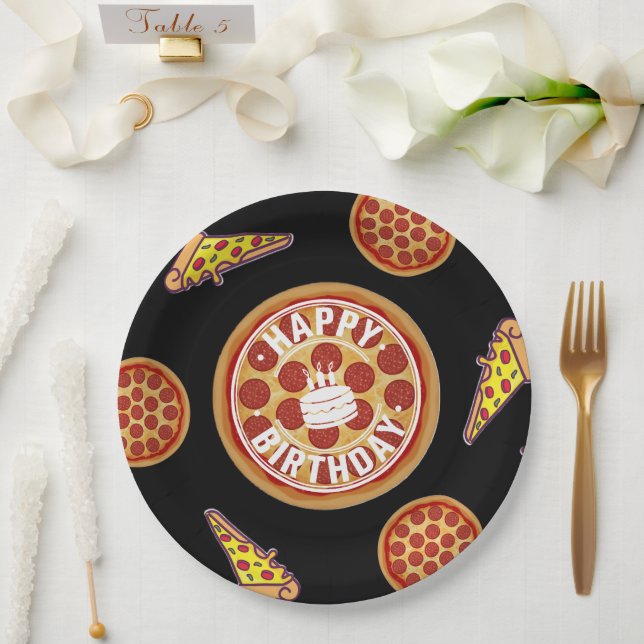 Plato De Papel Whole Pizza Happy Birthday Party Design (Boda)