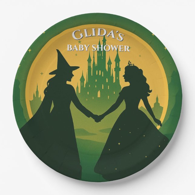 Plato De Papel Wicked Baby Shower Plates | Glinda & Elphaba Party (Anverso)