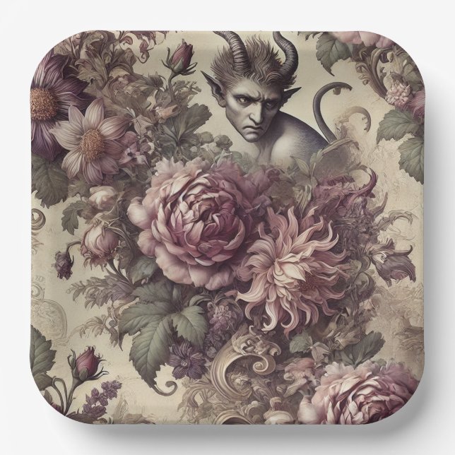 Plato De Papel Wicked Plum Petals – Gothic Floral Design (Anverso)