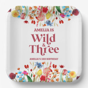 Plato De Papel Wild and Three Wildflower Tercer Fiesta de cumplea