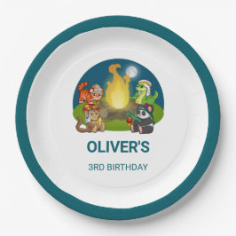 Plato De Papel Wild Animals Jungle Night Camping Birthday Party 