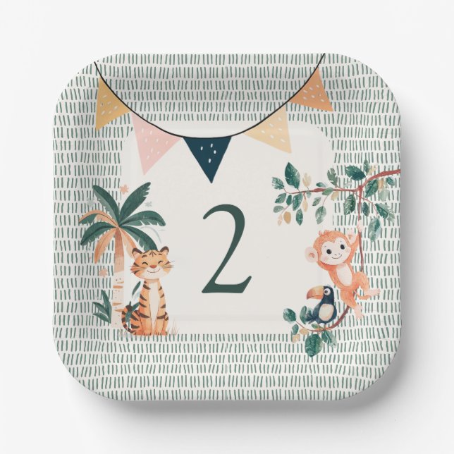 Plato De Papel Wild Jungle Theme Birthday Party (Anverso)