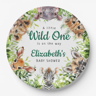 Plato De Papel Wild One Acuarela Safari Animales Baby Shower