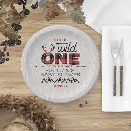 Plato De Papel Wild One Boys Rustic Plaid Lumberjack Baby Shower