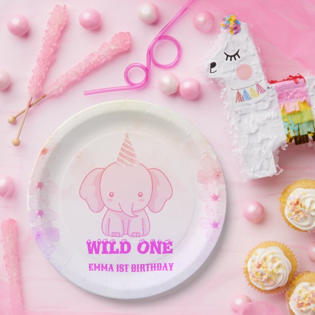 Plato De Papel Wild One Cute Elephant 1st Birthday  (Fiesta)