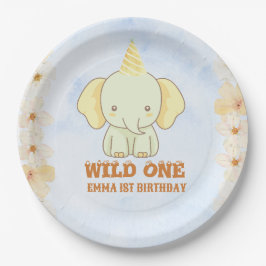 Plato De Papel Wild One Cute Elephant 1st Birthday 