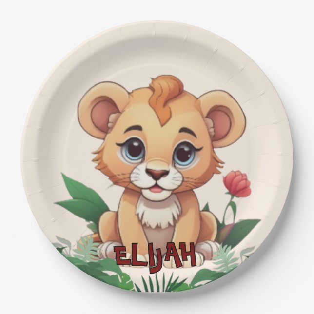 Plato De Papel Wild One Cute Lion Jungle Tema (Anverso)