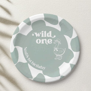 Plato De Papel Wild One Dapper Duck Cumpleaños 1º Cumpleaños Verd