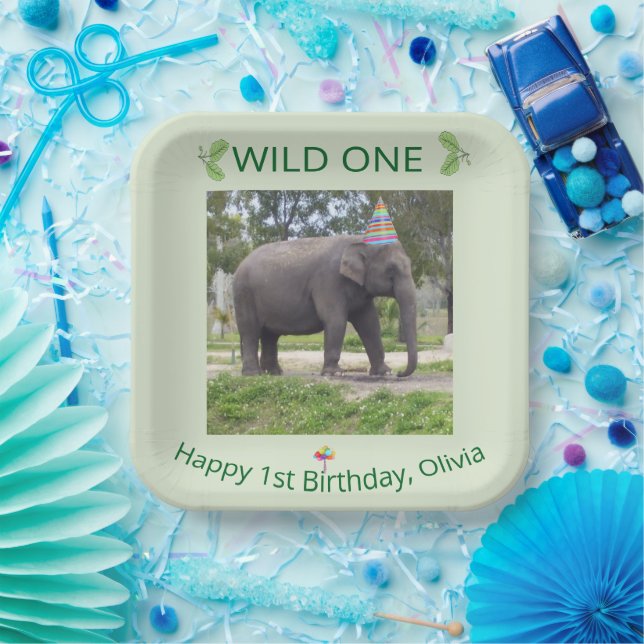 Plato De Papel Wild One Elephant First Birthday Celebration (Fiesta)