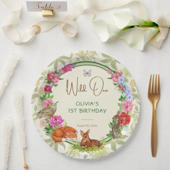 Plato De Papel Wild One Forest Friends Floral Birthday (Boda)