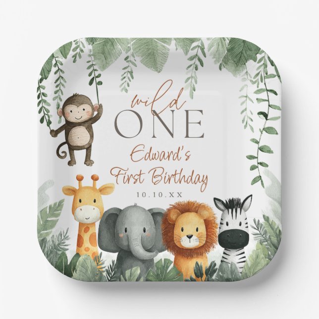 Plato De Papel Wild One Jungle Safari 1st Birthday (Anverso)