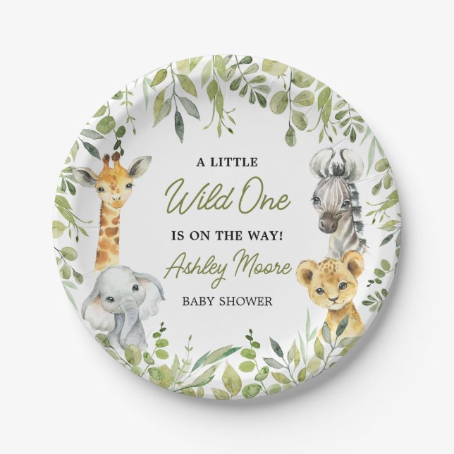 Plato De Papel Wild One Jungle Safari Baby Shower (Anverso)