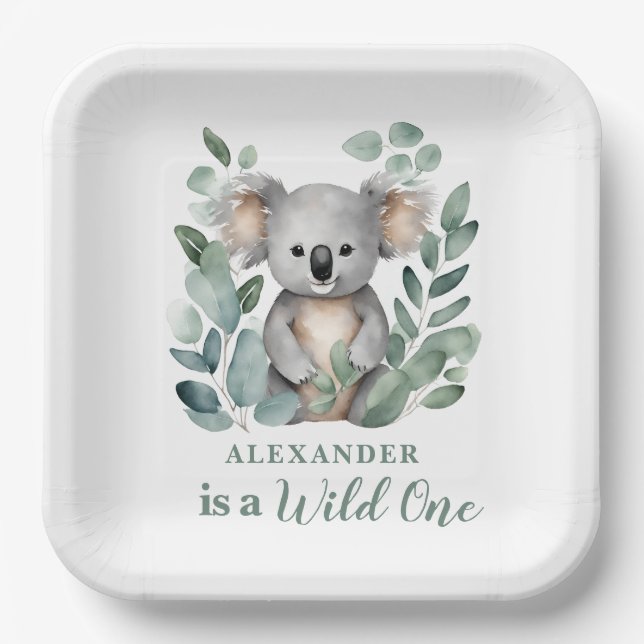 Plato De Papel Wild One Koala Bear Birthday Party (Anverso)