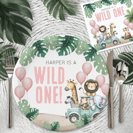 Plato De Papel Wild One Pink Safari 1st Birthday