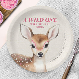 Plato De Papel Wild One Pink Spot Fawn Baby Shower