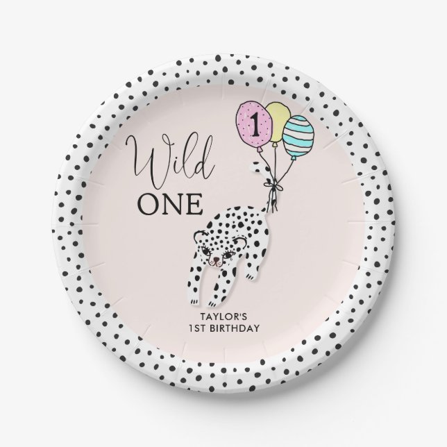 Plato De Papel Wild One | Primer cumpleaños del Chica de globos d (Anverso)