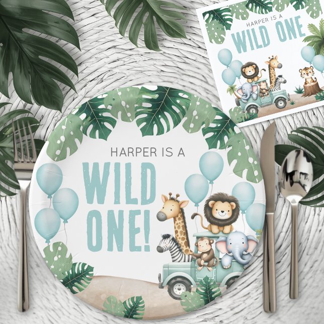 Plato De Papel Wild One Safari 1st Birthday (Wild One Safari 1st Birthday Paper Plates)
