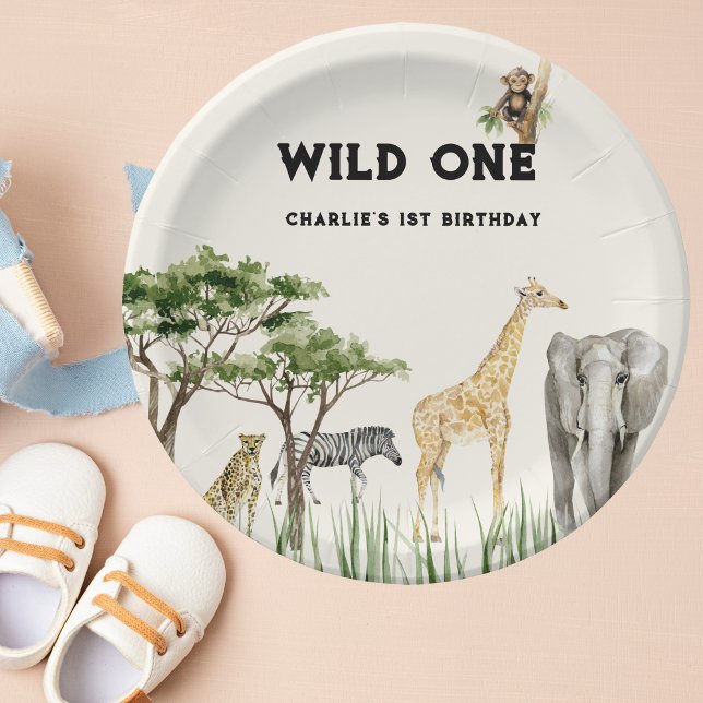Plato De Papel Wild One Safari Animal Birthday Party (Wild One Paper Plate)