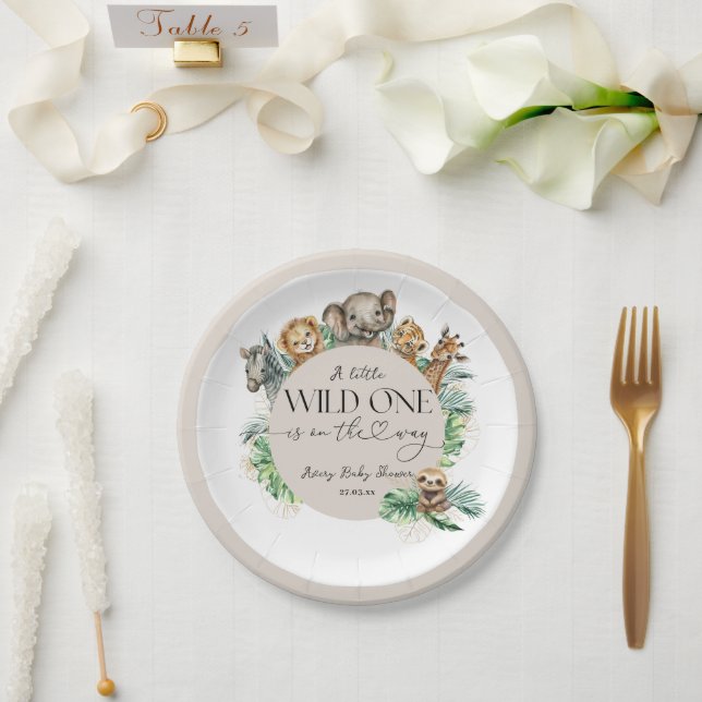 Plato De Papel Wild One Safari Animal Jungle Baby Shower moderno (Boda)