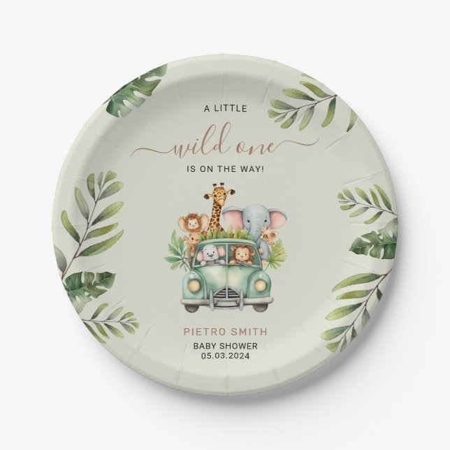 Plato De Papel Wild One Safari Animals Baby Shower (Anverso)