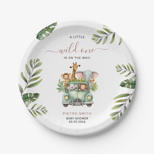 Plato De Papel Wild One Safari Animals Baby Shower (Anverso)