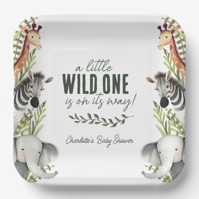 Plato De Papel Wild One Safari Animals Baby Shower (Anverso)
