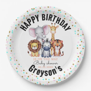 Plato De Papel Wild One Safari Animals Baby Shower