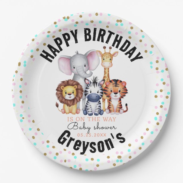 Plato De Papel Wild One Safari Animals Baby Shower (Anverso)