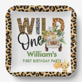 Plato De Papel Wild One Safari Animals First Birthday Boy 