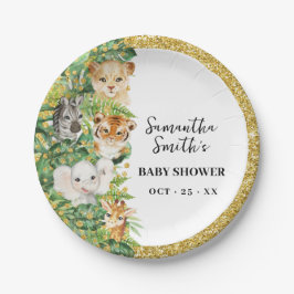 Plato De Papel Wild One Safari Animals Gold Purpurina Baby Shower