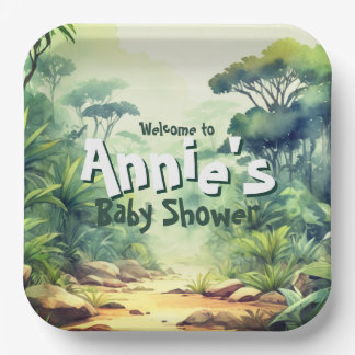 Plato De Papel Wild one Safari Baby Shower Green
